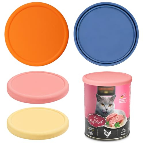 webake 4 Pcs Can Lids for Tins Silicone Can Lids for Food Storage Reusable Tin Can Covers Lids for Cat and Dog Food, 4 Colors