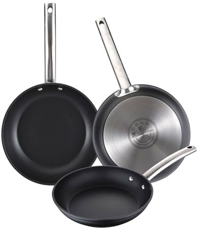 Juego de 3 Sartenes Ø24Ø28Ø30cm en Aluminio forjado aptas para inducción color Negro FOODIES MasterPRO