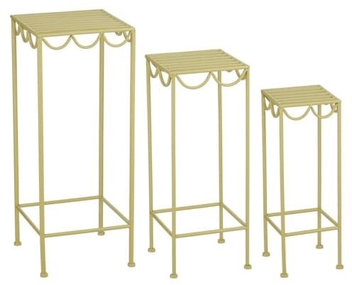 MICA Decorations Rosalie Pflanzentisch für den Außenbereich – Pflanzenregal Set aus 3 – Pflanzenständer für Zimmerpflanzen – Klappbar – Eisen – Hellgrün