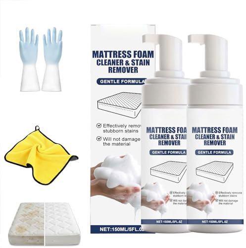 Multi-Surface Mattress Foam Cleaner – 150ml Mattress Cleaner & Stain Remover Gentle Spot Treatment, Waterless Deep Cleaning Stain Remover for Upholstery, Carpet, Car Interior (2Pcs)