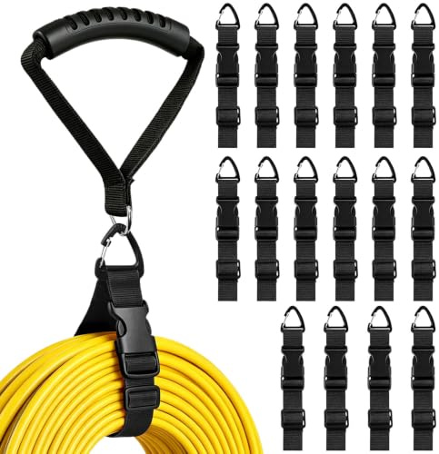 SneiDr Organizador de Cable de Extensión 16pcs con hebilla triangular | Correas de Almacenamiento Ajustables con 1 Asa de Transporte para Cables Mangueras Cuerdas Cable Organizer para Garaje Taller