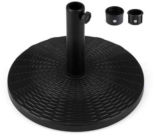 COSTWAY Base de Sombrilla Pesada, Soporte de Parasol Redondo con Relleno de Hormigón para Postes de 38/48 mm, Diseño Ratán, Pie de Parasol de HDPE y Cemento para Jardín Terraza Patio Piscina, Negro