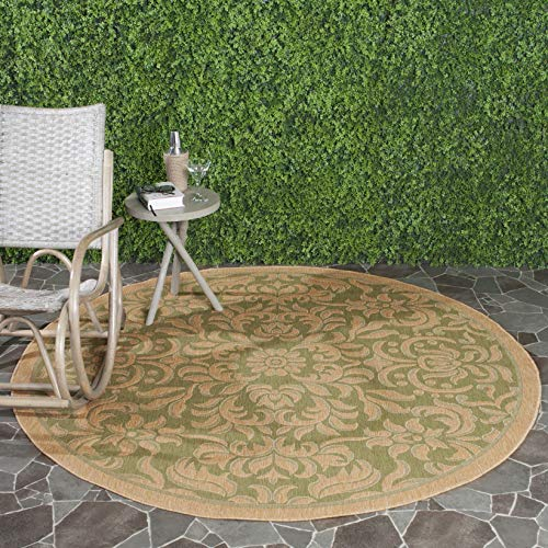 SAFAVIEH Courtyard Collection CY6634 Teppich, rund, für drinnen und draußen, wasserdicht, leicht zu reinigen, Grün / Natur