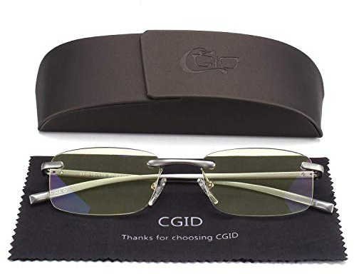 CGID Lesebrille Lesehilfe rahmenlose aus Aluminium - Magnesium - legierung rechteckig mit Etui Dioptrien +1.5