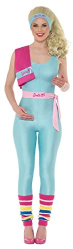 Smiffys Barbie Kostüm, Blau, mit Jumpsuit, Gürtel, Stirnband, Handtuch, Perücke Legwarmer