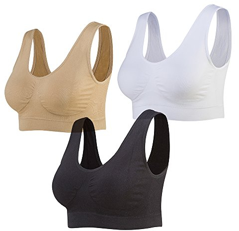 Lemef Damen Seamless Sport BH mit Merfarben Wohlfühl-BH, 1*weiß,1*schwarz,1*hautfarben, XL