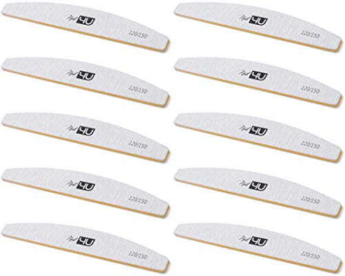 Set of 10 pcs Professional Nail Files Half Moon Double Sided Emery Board Nail4U 120/150 grit Nail File Zebra Manicure Pedicure