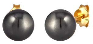 Nenalina Ohrstecker 925 Silber Damen Ohrringe gold mit Glas Perlen (8 mm) | Schwarz für Frauen