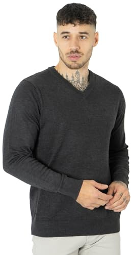 NOROZE Men's 100% Cotton Jumper Knit V-Neck Plain Classic Sweater Pullover Knitted Sweatshirt UK Sizes S-4XL
