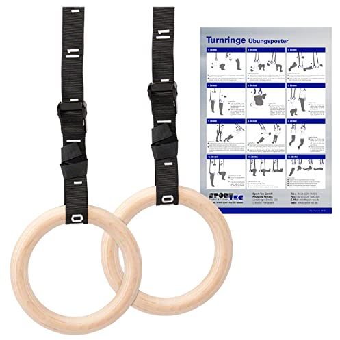 Sport-Tec Turnringe Gynmastikringe Gym Rings für Training Fitness Sport Indoor Outdoor Zuhause inkl. Verstellbarer Gurte