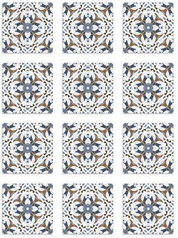 Panorama Azulejos Adhesivos Cocina Baño Pack de 48 Baldosas de 15x15 cm Baldosa Modelo Oriental Azul - Revestimiento de Paredes - Cenefas Adhesivas