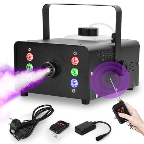 UKing 1500W Machine à Fumée avec 6 LED RGB, Machine à Brouillard de Fête avec Télécommande et Réservoir de 1L, Volume de Brouillard élevé, pour Halloween, Noël et les Mariages