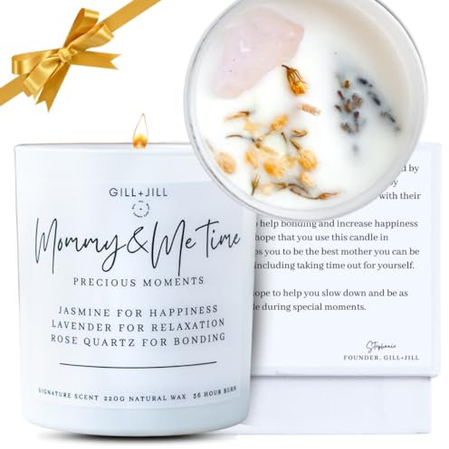 Premium Candle Gifts for New Mom - New Mom Gifts for Women - Best Gifts for Expecting Mothers Pregnant - Paraffin-Free 100% Natural Soy Wax Blend with Jasmine, Rose Quartz Crystal and Lavender