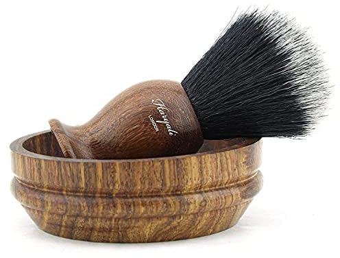 Haryali London Shaving Brush Set Synthetic Hair Shaving Brush and Soap Bowl Elegant Vintage Shaving kit for Men -Eco Friendly Vegan Bristle and Durable Wooden Shaving Set