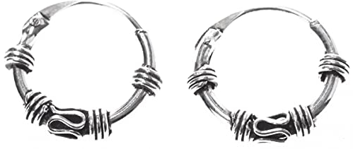 Vikings Kleine Creolen Ebony 11 mm Ornamentik-Muster 925 Sterling Silber