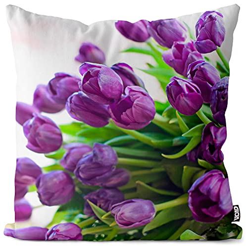 VOID Tulpen Blumenstrauß Blumen Kissenbezug 40x40 Kissenhülle Polyester Zierkissen Couchkissen Ostern Osterdeko Deko, Kissen Größe:40 x 40 cm