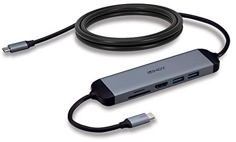 LINDY DST-Micro 140, USB C Laptop Micro Docking Station con 4K e 1,4 m 60W Cavo di ricarica per HP Mac Acer Dell Asus Lenovo con HDMI, SD, microSD, 2 SuperSpeed USB