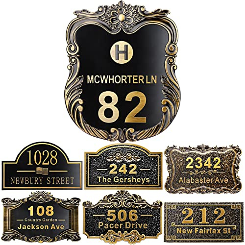 Personalisierte Hausadresse Plaque 12 gegossene Zahlen für draußen benutzerdefinierte Straße Name Adresse Schild Vintage für Briefkasten Tür Zimmer Klassische Wand Outdoor Antik Messing