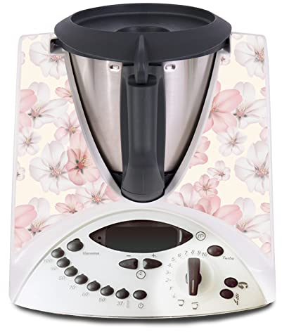 Deko Schutz Aufkleber kompatibel mit Küchenmaschine Thermomix TM31 Design Sticker Klebefolie Zubehör Küchengerät wasserfest selbstklebend R182 (18 Kirschblüten)