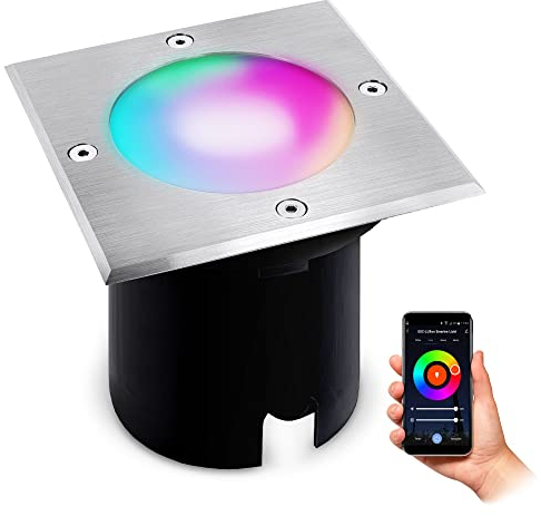 SSC-LUXon MADON Außen Bodeneinbauleuchte LED mit WiFi Smart GU10 RGBW kompatibel mit Alexa, Siri & Google - Bodenleuchte befahrbar