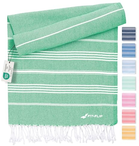 Fit-Flip Hamamtuch aus 100% Baumwolle – saugfähig und schnelltrocknend – türkisches Saunatuch, Strandtuch, Duschtuch, Badetuch, Yogatuch – Green – 100x200cm Sultan