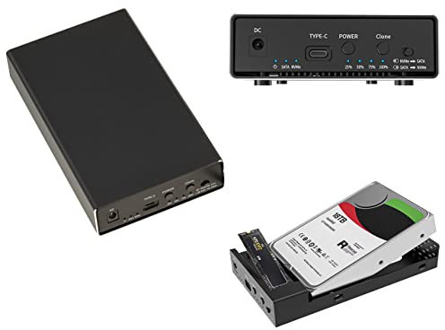KALEA-INFORMATIQUE Boîtier USB 3.1 pour HDD SATA et SSD M.2 NVMe | Boîtier aluminium USB 3.1 10 Gbit/s compatible disques SATA 2,5/3,5 et SSD M.2 NVMe, avec fonction de clonage.