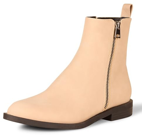 Amazon Essentials Stivaletti Bassi con Cerniera Esterna Donna, Beige Finta Scamosciato, 41 EU