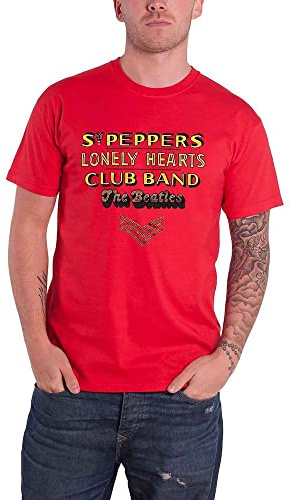 The Beatles T Shirt SGT Pepper Stacked Diamante Logo Official Unisex Red XL