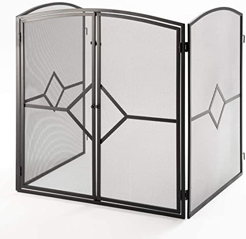 Crannog Heavy Duty Fire Guard Screen with Front Door, Features Back Safety Latch for Child & Baby. for Fireplace, Open Fire, Log Burner. Screen Fireguard to Keep Dog, Cat, Pet & Dogs Safe (Design)