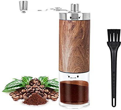 Manual Coffee Grinder Portable and Visible Hand Coffee Bean Mill with Ceramic Adjustable Knob Setting Stainless Steel Coffee Grinder in Kitchen and Hiking Perfect for Camping-Brown