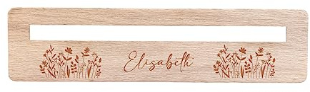 minimutz Lesehilfe Kinder 1. Klasse Holz | Personalisiertes Lesezeichen mit Name | Lesestreifen Lineal mit Lesefenster Schulkind | Hilfe bei Legasthenie Lesen Lernen Blumen