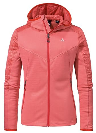 Schöffel Damen Fleece Hoody Svardalen L, schnell trocknende Fleecejacke mit Kapuze, funktionaler Outdoor Hoody, mit Reißverschluss-Taschen und elastischem Saum, clasping rose, 36