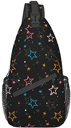 Lsjuee Bunte Sterne Umhängetaschen Damen Herren Querbrusttasche Verstellbarer Sling-Rucksack Umhängetasche für Radfahren Reisen Sport Wandern