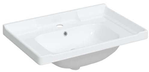 vidaXL Waschbecken, Rechteckiges Aufsatzwaschbecken mit Überlauf, Handwaschbecken für Badezimmer, Waschtisch Becken Waschschale, Weiß Keramik