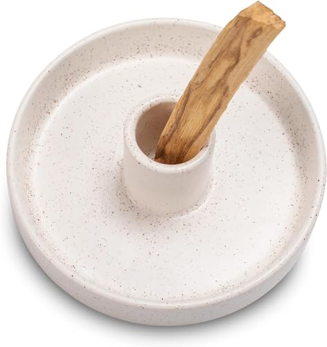 BEYLAB Palo Santo Soporte para Varillas de Incienso para Palo Santo Quemador de Madera ahumada, meditación, Yoga, quemadores de Madera, Soporte con cenicero Moderno, Minimalista - Blanco Manchado