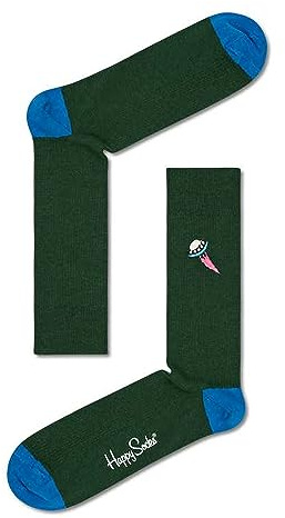 Happy Socks Unisex Ribbed Embroidery UFO Bedruckte Socken, bunt, 41-46