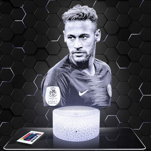 Nachttischlampe - Touch-Nachtlicht Neymar Fußballspieler 3D-LED-Lampe Illusion, Geschenkidee Weihnachten Geburtstag Junge und Mädchen Nachttischlampe Kinder- oder Erwachsenenzimmer TOP