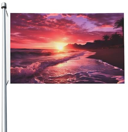 Rosa Strand Sonnenuntergang Flagge 90 x 150 cm Polyester doppelseitige Gartenflaggen langlebige Willkommensflaggen Banner Outdoor-Dekoration für Hof, Veranda, Rasen