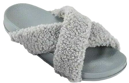 Ladies Furry Slippers Flip Flop Faux Fur Sliders Womens Casual Shoes Size 3-8 Grey-3662 6