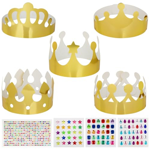 BETESSIN 15pcs Papier Kronen Partyhüte Geburtstag Geburtstagskrone Papier Gold mit 4 Strasssteine Selbstklebend Papierkrone Kindergeburtstag Party Zubehör für Geburtstagsparty Babyshower