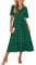 IFFEI Women Summer Maxi Dresses V Neck Chiffon Ruffle Sleeve Swiss Dots A-Line Dress Stretchy High Waist Flowy Wedding Guest Dress Ladies Dresses Dark Green