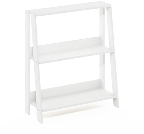 Furinno Ladder Bookcase Display Shelf, 3-Tier, White