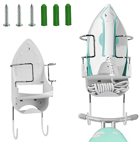 HEKOBAG Ironing Board Hanger, Wall Mount Iron and Holder Electric Stand Over Door Rack Universal Storage Organizer for Bathroom, Shelf Door, Laundry Room