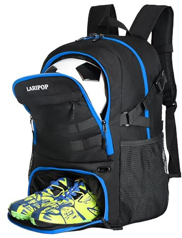 LARIPOP Fußball-Rucksack, Fußballtasche mit Ballhalter und Schuhfach, Sportausrüstung, Trainingstasche für Basketball, Fußball, Volleyball und Zubehör