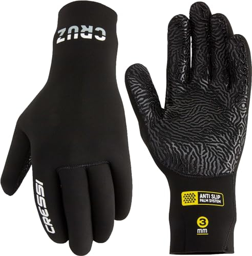 Cressi Cruz Gloves 3mm - Neopren Tauchhandschuhe Schwarz 3mm Anti Slip Palm System, M/3, Erwachsene Unisex