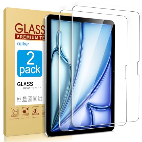 apiker Verre Trempé iPad Air 2025/2024 (M3/M2) 11 Pouces, 2 Pièces Film Protecteur Écran Haute Définition 9H, Anti-Rayures, Pose Facile avec Outil Inclus
