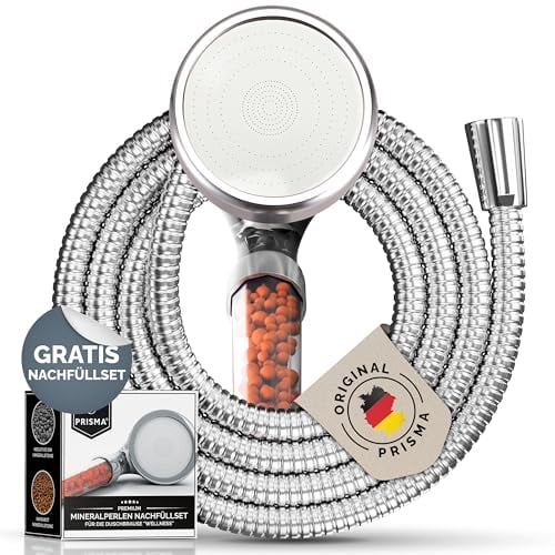 Prisma Duschkopf Mit 125cm Edelstahl Schlauch Made in Germany - Wassersparender Handbrause Mit Duschschlauch