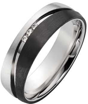 Blue Moon Diamonds Ring für Sie und Ihn aus 925 Silber & Carbon – 6 mm Ring mit Zirkonia & Gravur – Moderner Einzelring Partnerring Freundschaftsring oder Ehering mit Stein im Etui | SC1020