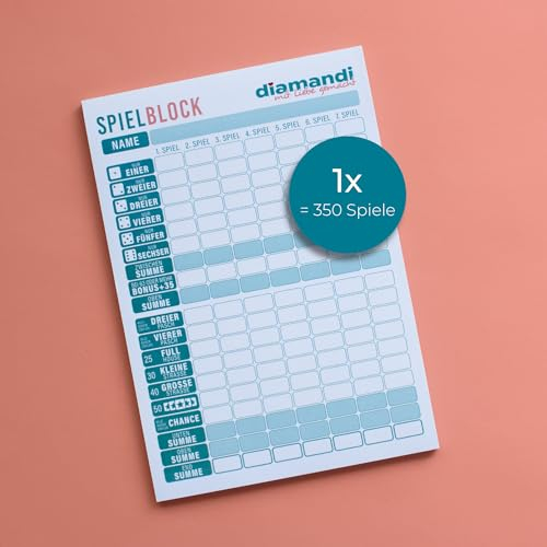 Diamandi Bester Spielblock Würfelspiel-Gewinnblatt Würfelblock Block für Würfelspiele - Größe A5 21x14,5cm - 1x50 Blatt/ 3x50 Blatt/ 5x50 Blatt/ 10x50 Blatt - Robustes Papier 80g/m² (1 Block)