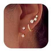 MACACHII 3 Paar Ohrringe Silber 925 Set für Damen 14K Vergoldet Kleine Ohrstecker Silber 925 Stapelbar Zirkonia Helix Piercings Ohr Gold Ohrstecker Creolen Damenohrringe für Mehrere Piercings